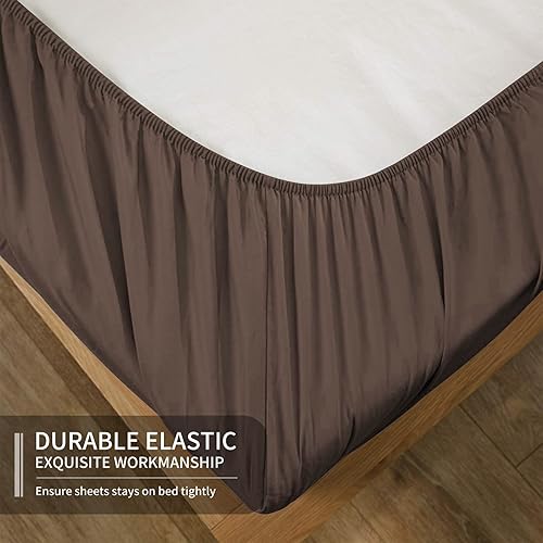 Miniatura 3 de EaseHome - Juego de sábanas color marrón de tamaño individual para niños y adolescentes, bolsillo profundo para colchón de 21 pulgadas, de 1800