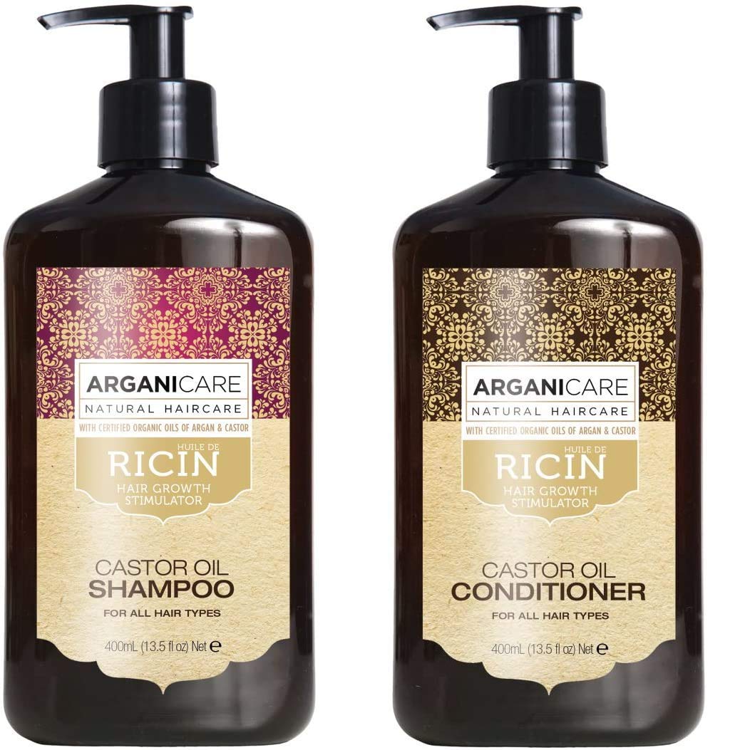 ARGANICARE Repair & Hair Growth Shampoo & Conditioner Set, Duo Castor Growth, 400 ml (Lot de 2)
