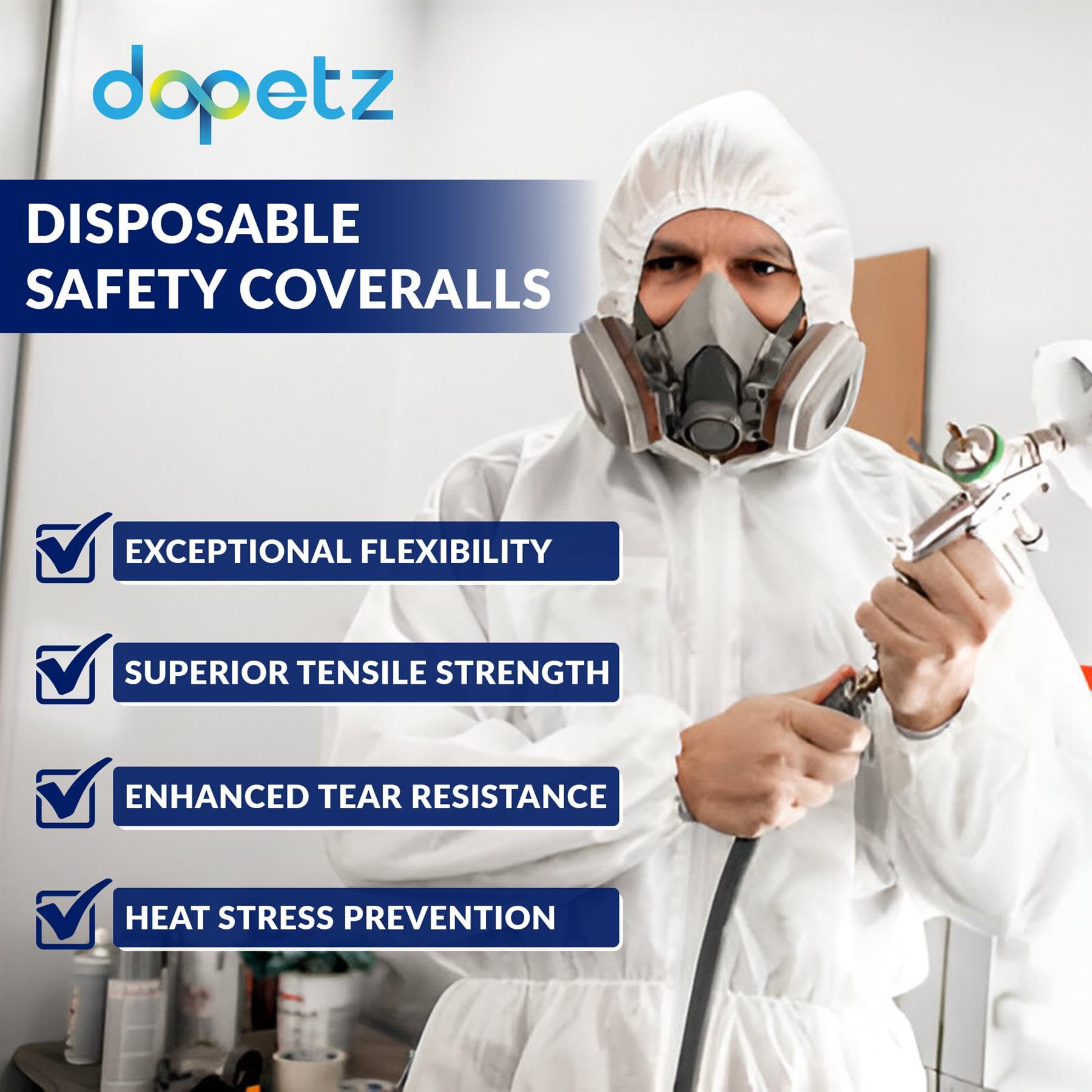 Dapetz ® Lot de 20 combinaisons de protection jetables en papier XXL 146 cm, durables et confortables dans un environnement de travail non dangereux, non tissé.