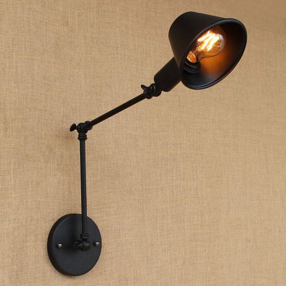 Applique da parete vintage industriale con braccio girevole regolabile, lampada da parete in metallo nero opaco con attacco E26 per camera da letto, angolo lettura, soppalco, arredamento in sti