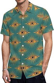 Blusa de manga corta para hombre, diseño de luna malvada y de mal de ojo, color verde