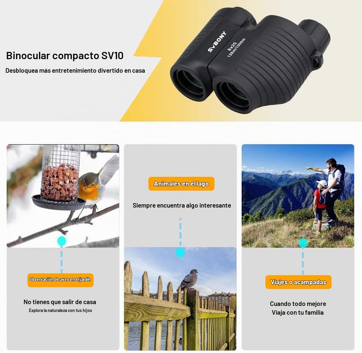 SVBONY SV10 - Prismáticos de 8 x 25 mm para Deportes, porro, Prisma y Concierto, prismáticos de Enfoque automático para fútbol, Rugby, Baloncesto, Deporte, Eventos, Acampar