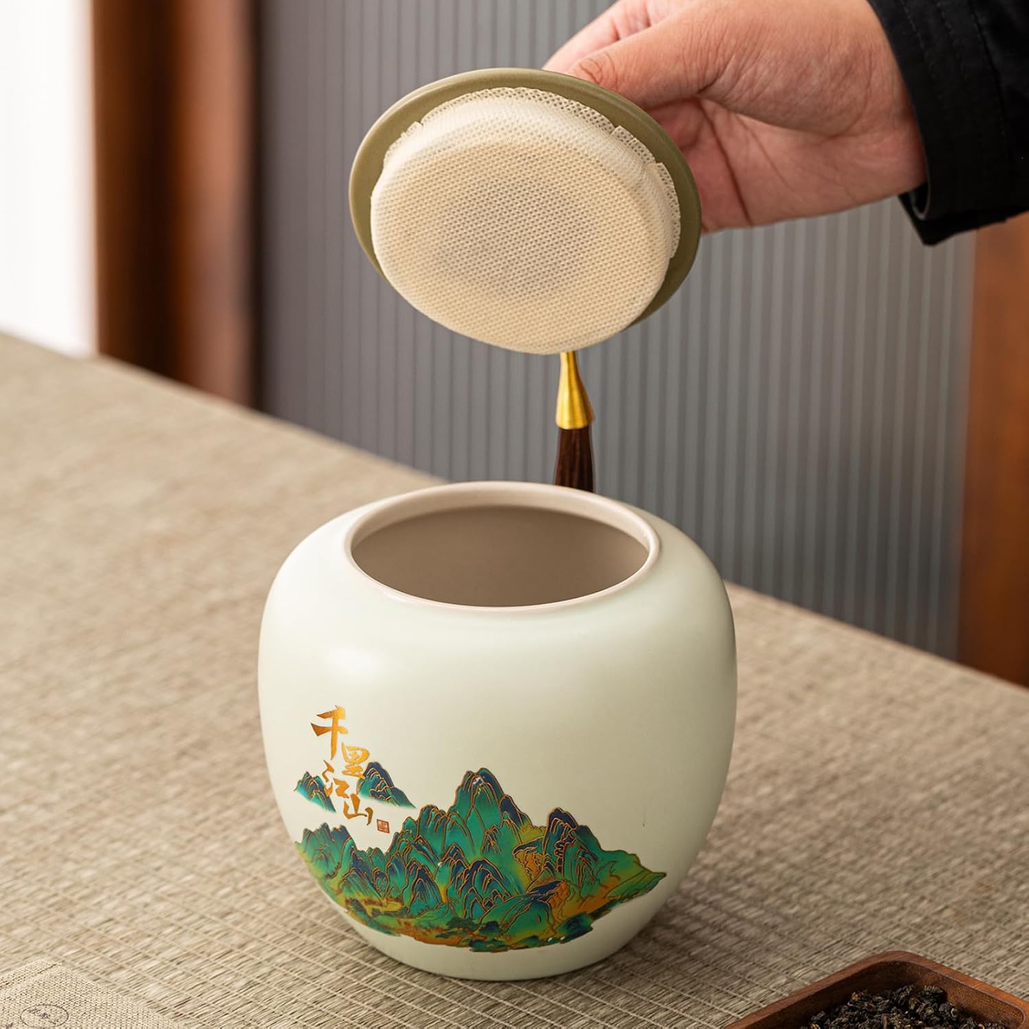 Ceramics Tea Caddy, 900ml 30.6oz, Chinese Kung Fu Tea Set Storing Tea Cans