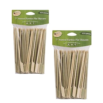 Helen's Asian Kitchen 97133/2 Flat Bamboo Appetizer Cocktail Party Skewers, 7-Inches, 200-Pieces, One Size, Beige