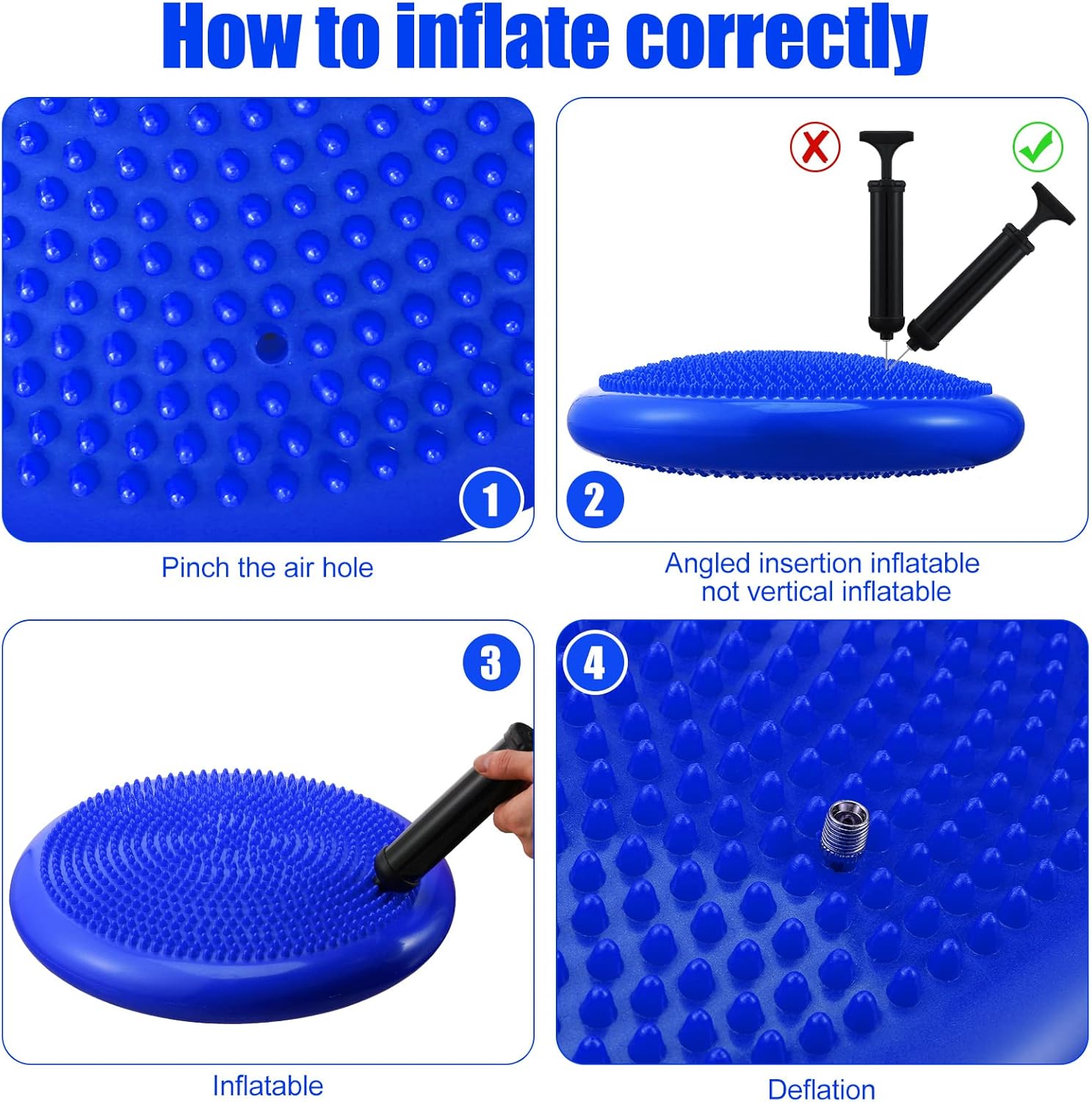 Sotiff 4 Pcs Inflated Wobble Cushion Flexible Wiggle Seat 14” L x 3.2” H Stability Balance Disc with Pump for Sensory Adult Physical Exercise Equipment