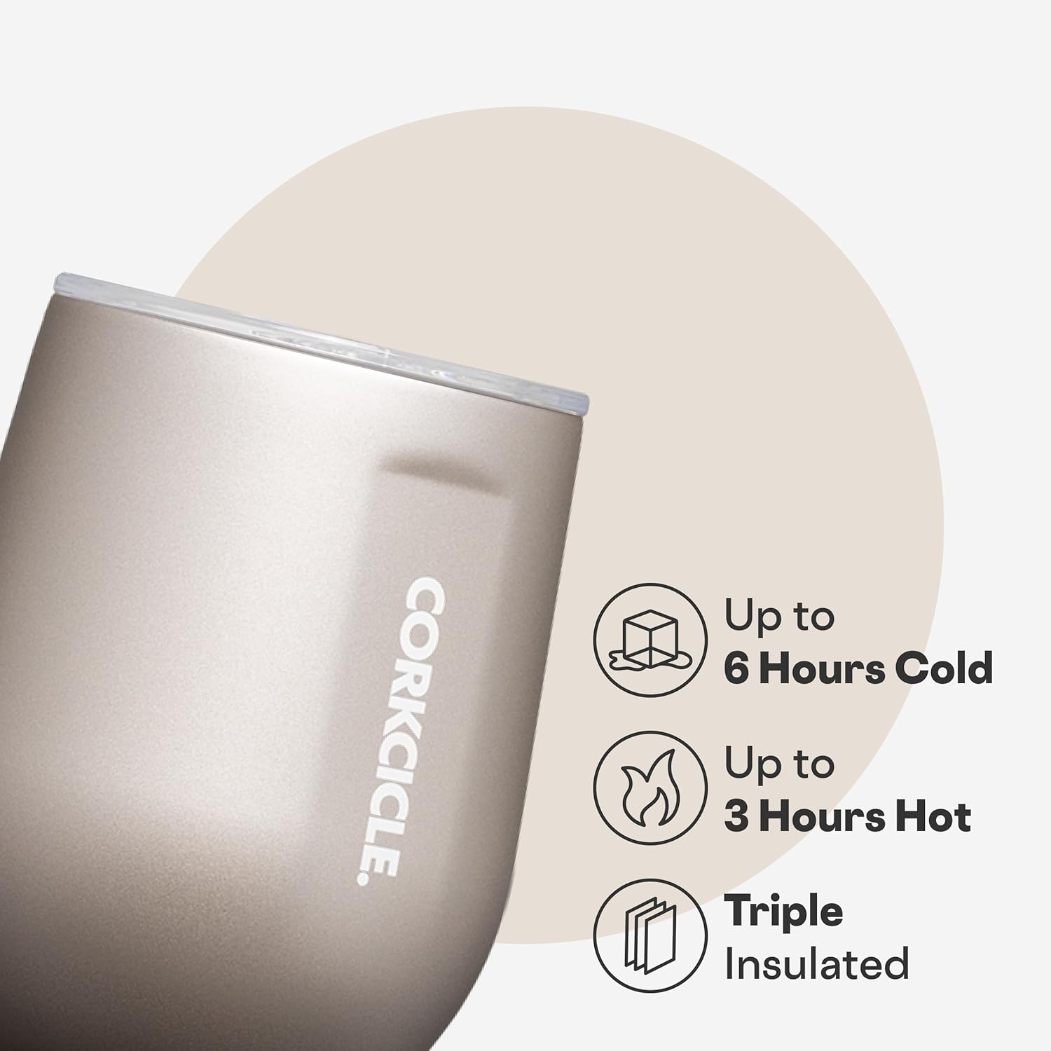 Corkcicle Pure Taste Stemless Insulated Wine Glass Tumbler - Keeps Beverages Cold 6 Hours & Hot 3 Hours - Stainless Steel - Easy-Grip - Summer Drinkware Gift - 12 oz - Latte/Oat Milk - Image 3