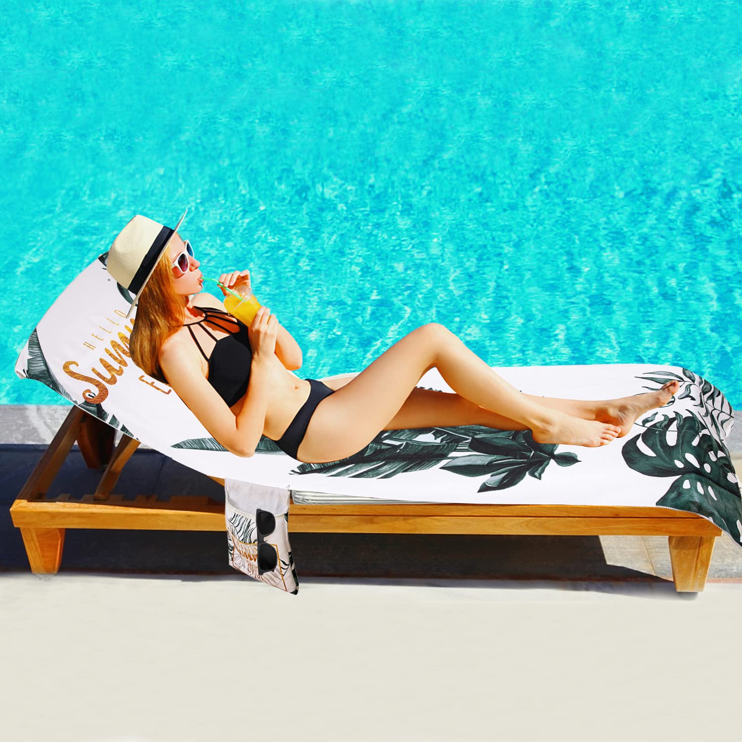 Fundas Tumbona con Bolsillo,Toalla de Playa de Secado rápido para Silla de Playa/Colchoneta Tumbona Jardin,Funda Protectora para Cojines Tumbonas,Microfibra Cubierta para Silla de Piscina