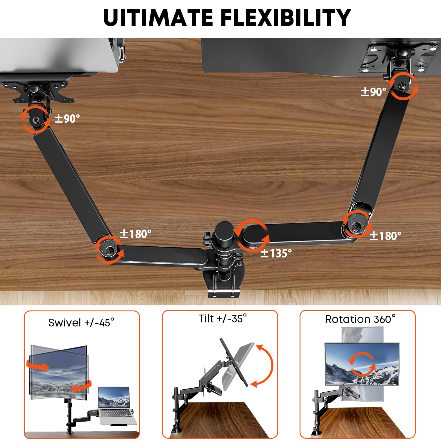 PUTORSEN Supporto Monitor Braccio con Vassoio per Laptop, Regolabile Supporto per Notebook per Schermi LED LCD da 17 a 32 Pollici o Notebook Fino a 18 Pollici, VESA 75x75/100x100mm Peso 9 kg,2 Opzioni