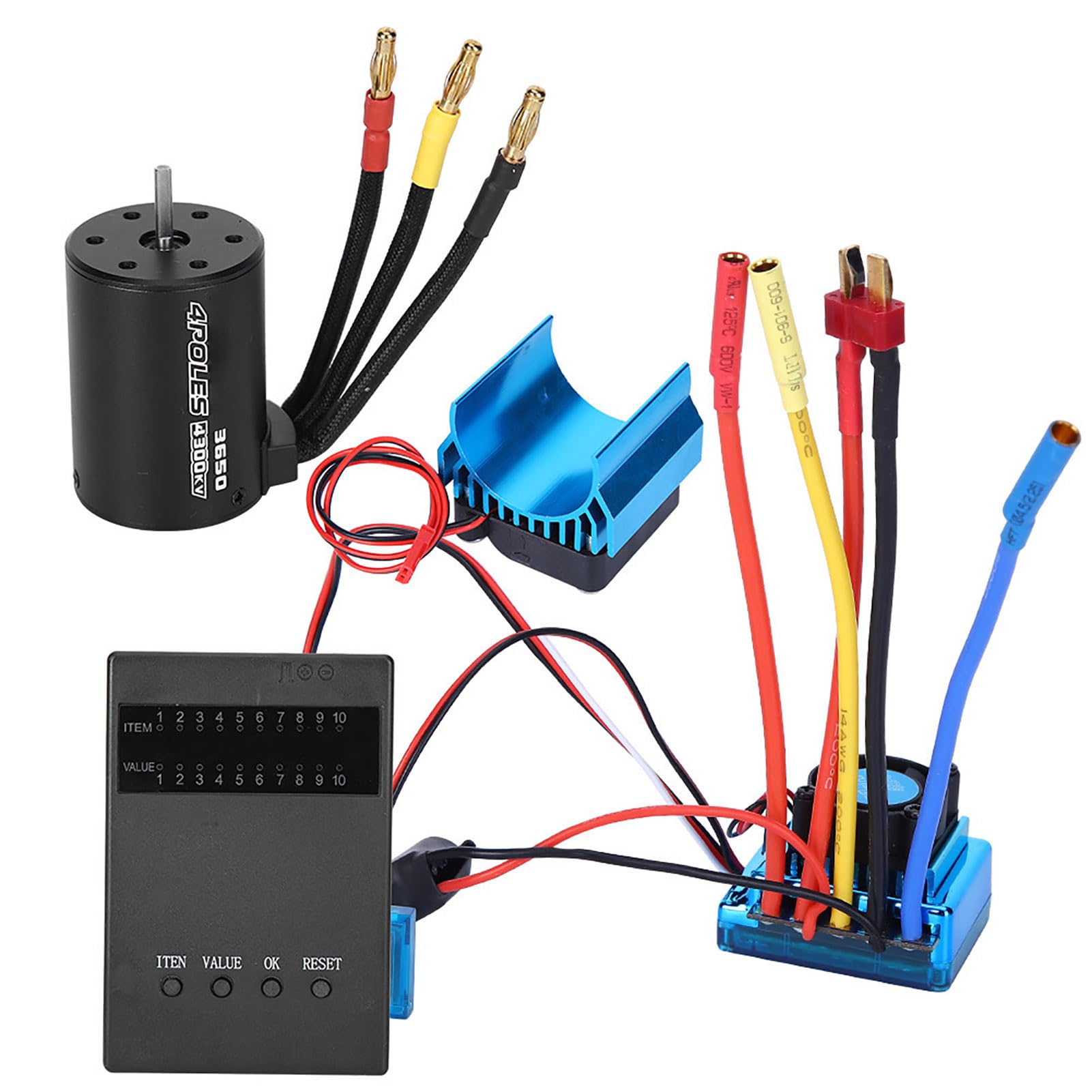 Brushless Motor And Esc, 3650 Motor 4300Kvbrushless Esc Heat Sink Program Card Set For 1/10 Rc Car, 3650 Motor Brushless Esc (60A)