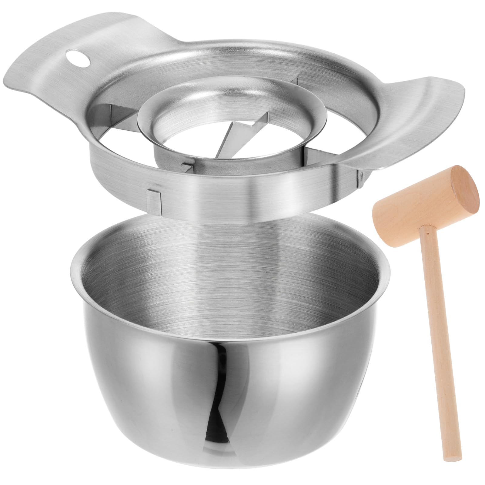 Abaodam Pelador de Frutas y Desgranadora de Granadas de Acero Inoxidable Cuenco y Martillo de Madera, Material Seguro y Grueso para Cocina Multifunción en Hogar