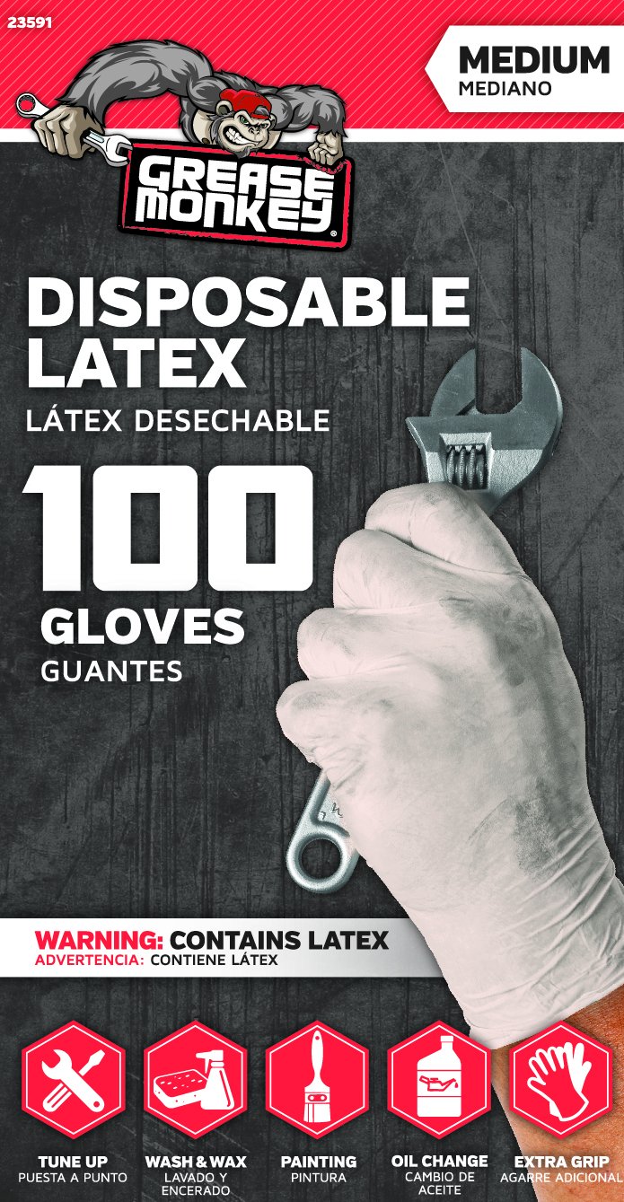 Photo 1 of Grease Monkey Disposable Latex Gloves, Pack of 100, Medium Medium Latex 100-pack