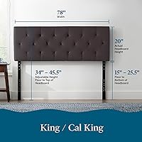 Vista 141 de LUCID - Cabecera tapizada de altura media, capitoné de diamantes, acolchado poliéster, altura ajustable 34 a 46 in, fácil montaje compatible