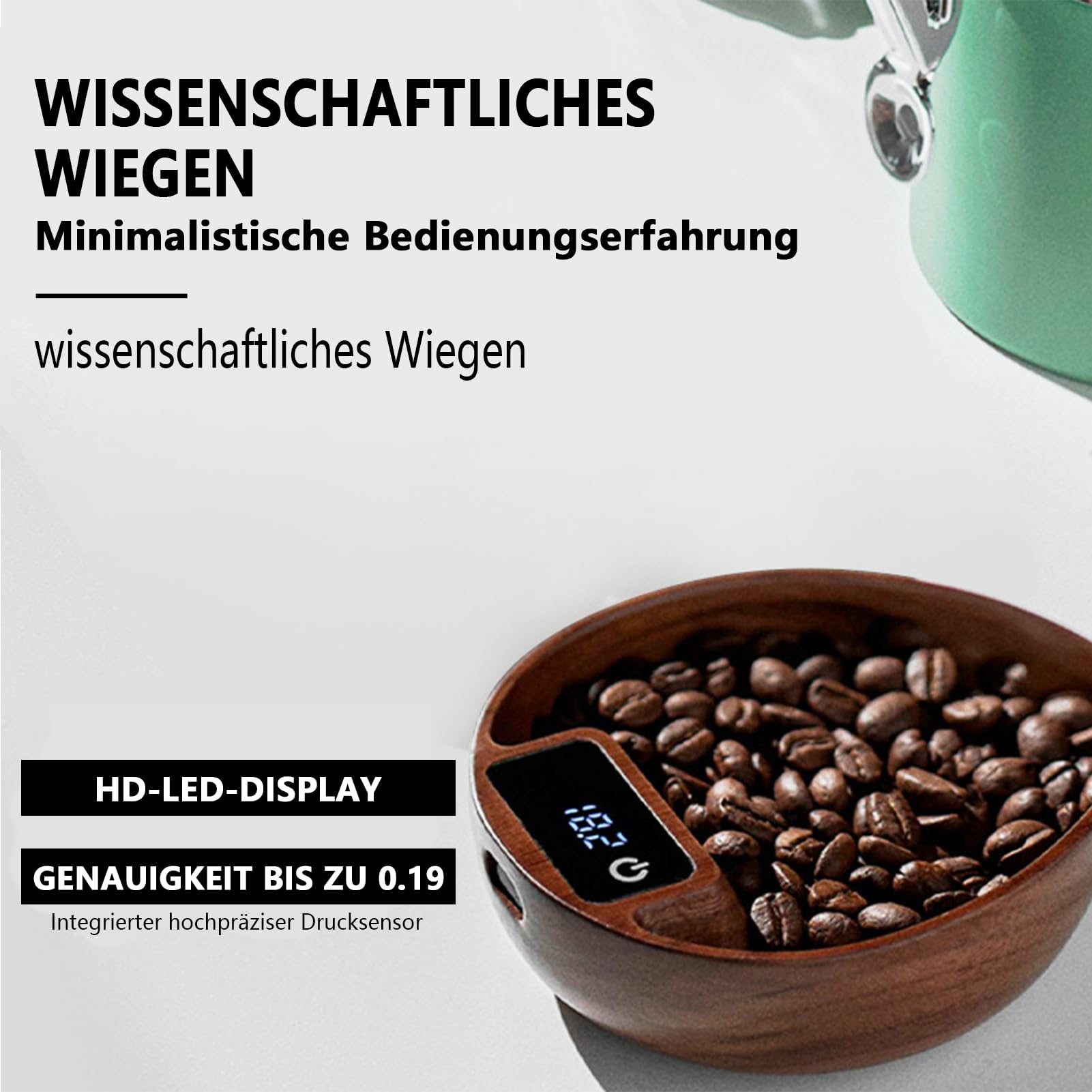Tragbare Kaffeewaage,Kaffeebohnenwaage,0,1 g Walnuss Präzisions-Digital-Espressowaage,1kg Hochpräzise Küchenwaage Kaffee Zubehör,mit HD LCD Display zum Wiegen und Dosieren