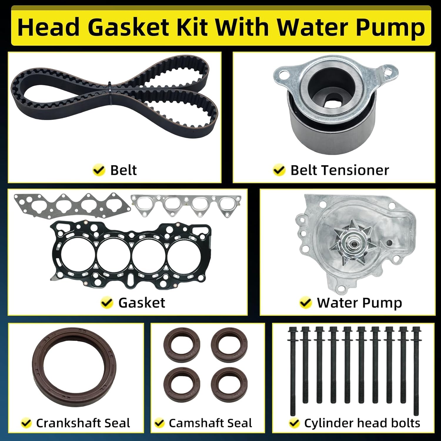 Head Gasket Kit Fit for Honda CRV CR-V 1997-2001 2.0 1972cc L4 DOHC Replace HS26159PT 2.0L Timing Belt Set with Water Pump with Bolt