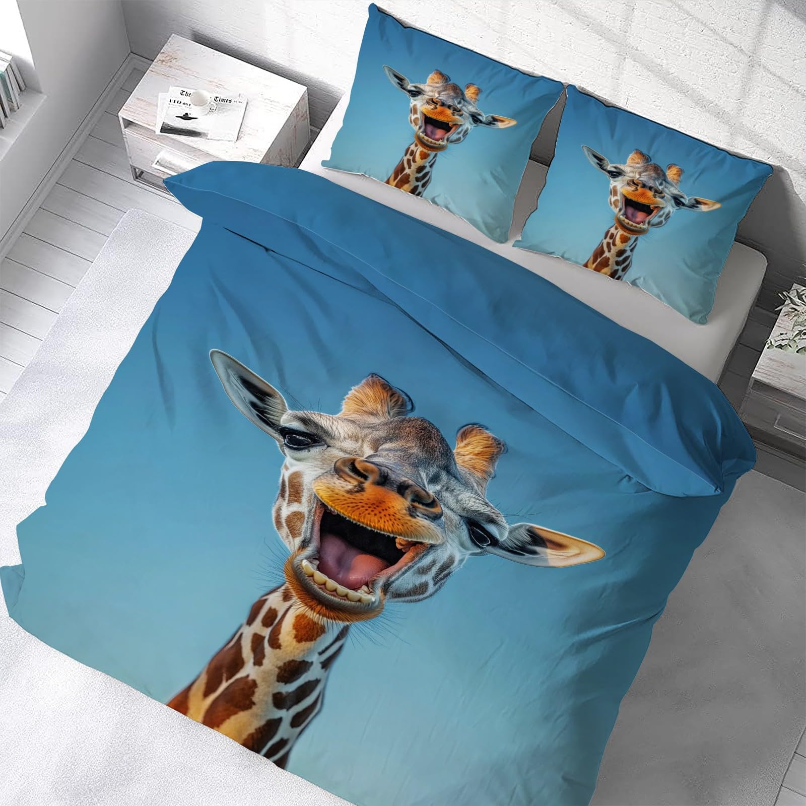 Amazon｜布団カバー ダブル 190X210 cm キリン 掛け布団カバー 青い空