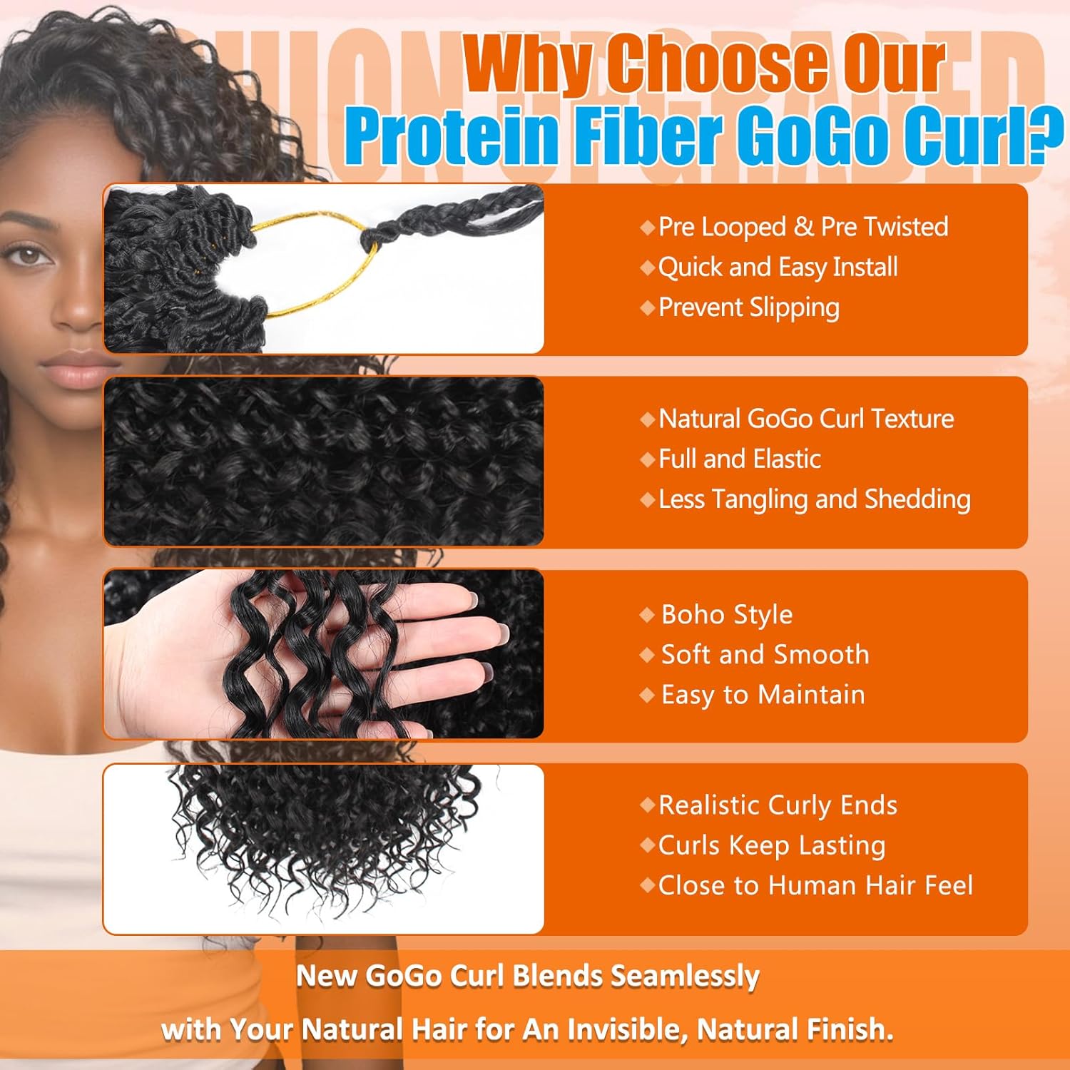 GoGo Curl Pure Protein Fiber Close to Human Hair Pre Looped 14 Inch Curly Crochet Hair Pre Twisted Boho Ocean Water Deep Wave Beach Curls Crochet Braids for Women (14inch, 8Packs, 1B#)
