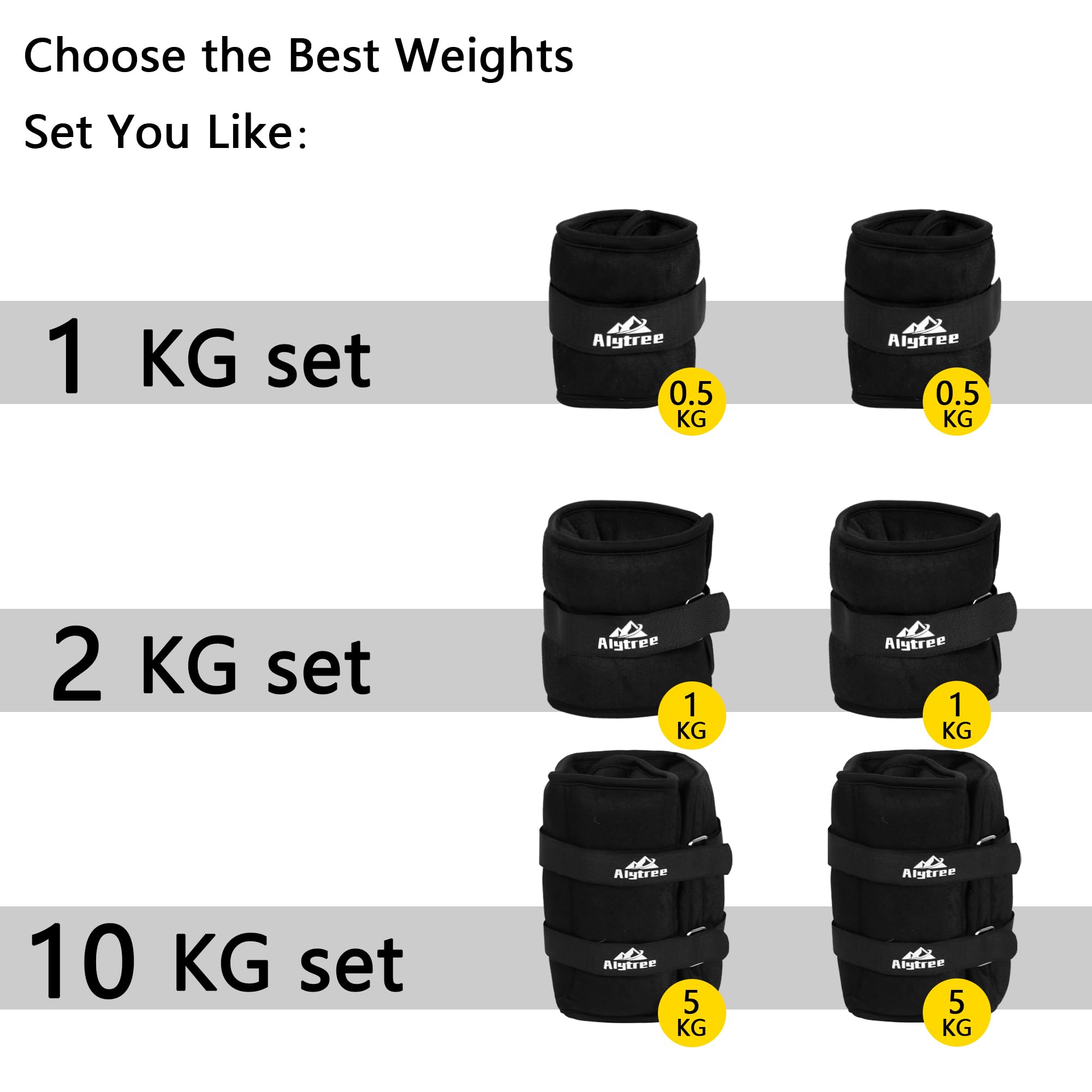 Gewichtsmanschetten Fuß und Handgelenk, 2er Set (0,5kg x 2 / 1kg x 2 / 5kg x 2) Gewichte für Beine und Arme, Gewichtsmanschetten für Fitness, Bewegung, Laufen, Joggen, Yoga