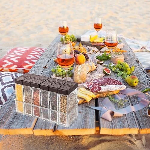 Miniatura 7 de TOPZEA 12 frascos para condimentos de plástico, dispensador de condimentos, caja de condimentos de viaje con tapas 2 en 1, juego de condimentos