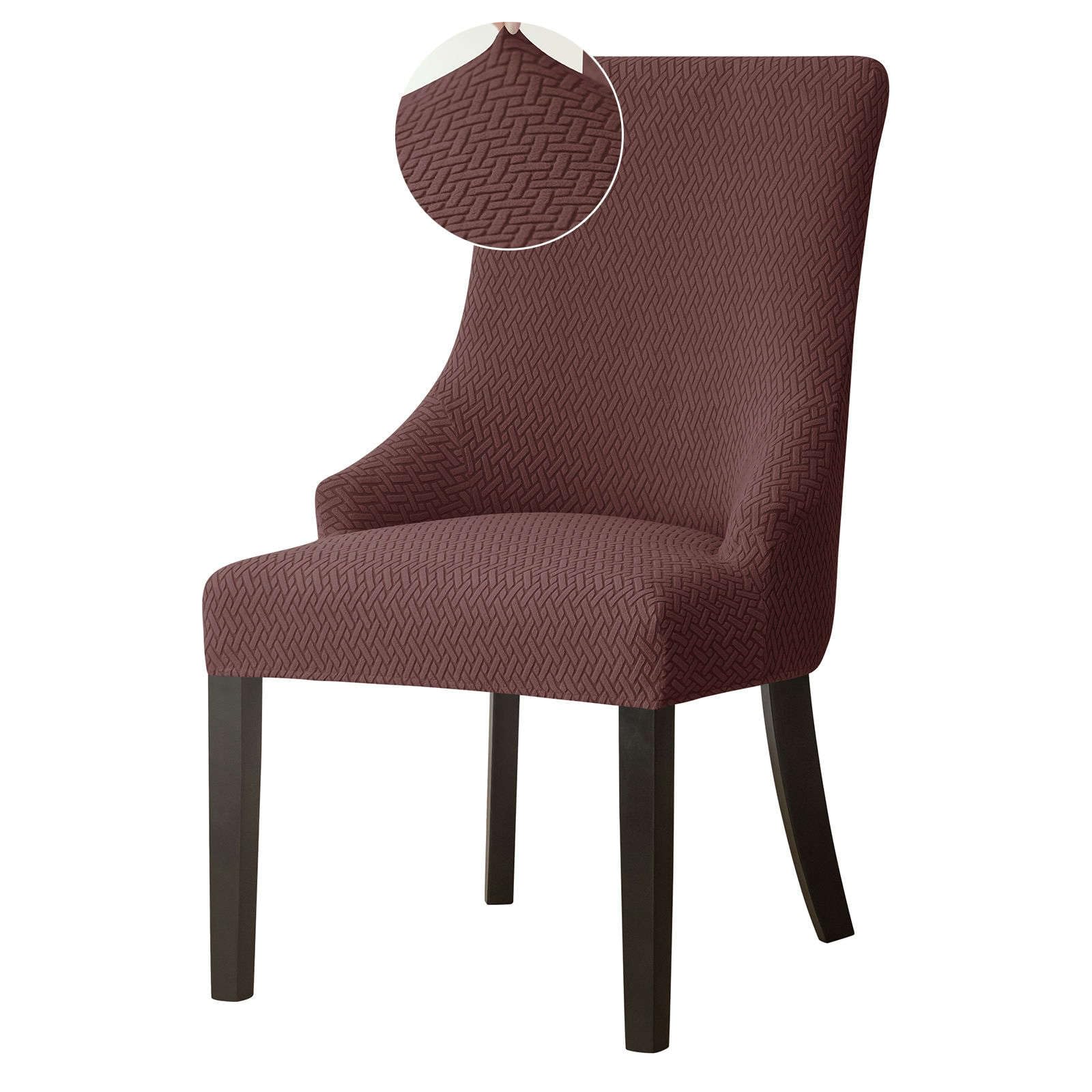 Housse extensible fauteuil oreilles jacquard lavable café foncé