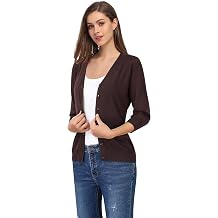 Leadingstar Womens 3/4 Sleeve Cardigan Lightweight Sweater Cardigan V-Neck Solid Color Soft Knit Sweater Tops