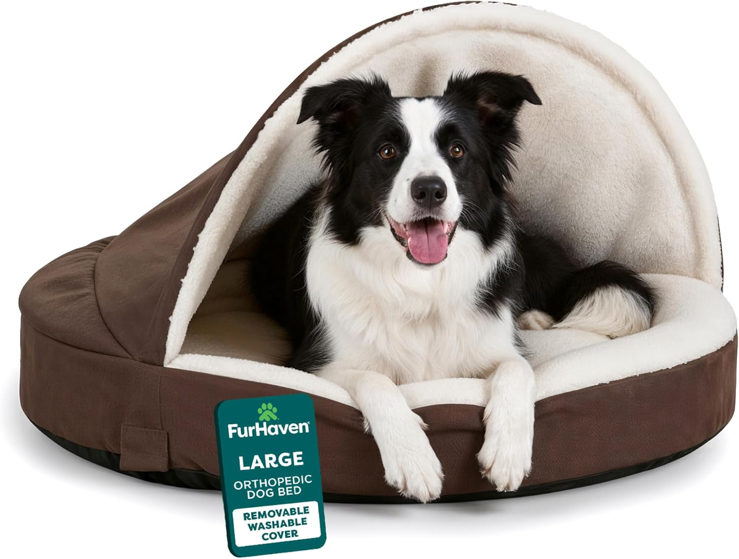 Furhaven 35" Round Orthopedic Dog Bed for Large/Medium Dogs w/ Removable Washable Cover, For Dogs Up to 50 lbs - Sherpa & Suede Snuggery - Espresso, 35-inch Espresso Large