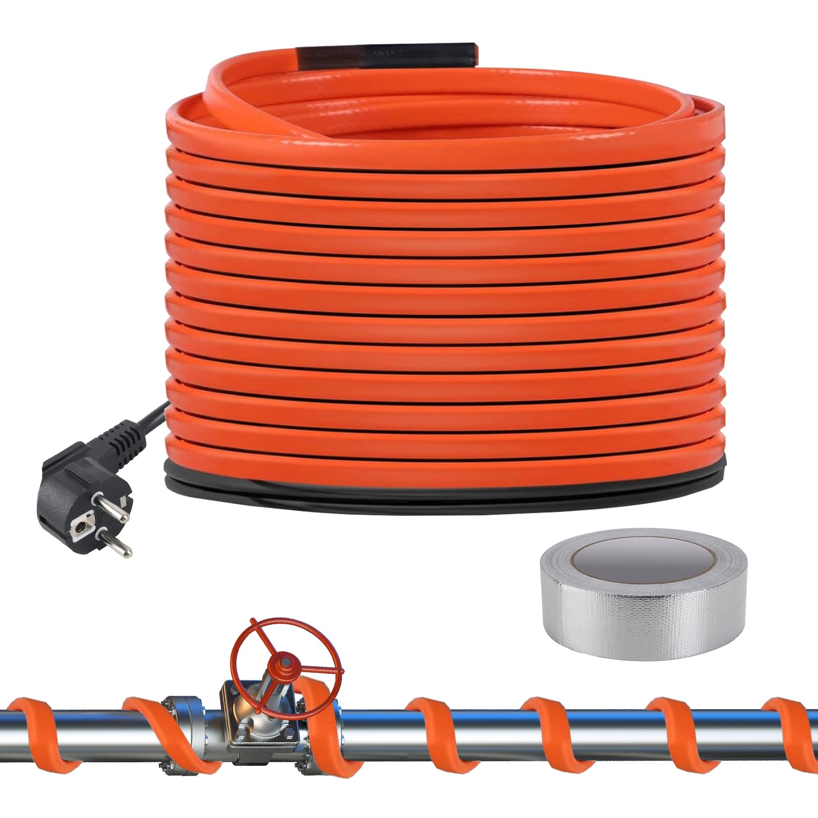 Kabel grzewczy chroniący przed zamarzaniem, 12 m, samoregulujący kabel grzejny z wbudowanym termostatem, kabel grzewczy 25 W/M do rur metalowych/plastikowych, rynien dachowych, przewodów