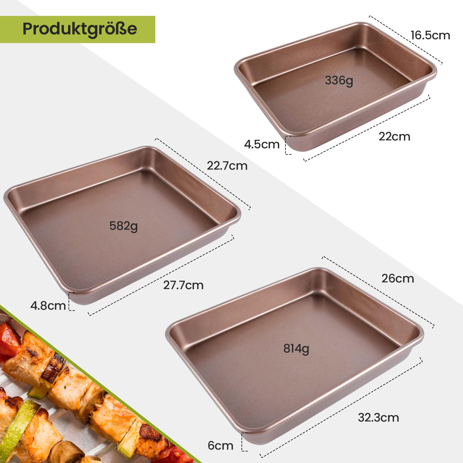 3-teiliges Edelstahl Backblech Set, Backformen Set – Nicht-toxisches Backzubehör für Ofen (Rechteckige Kuchenformen, Brownies, Lasagne) | Spülmaschinenfest & Hochwertiges Ofenzubehör (3er Set)