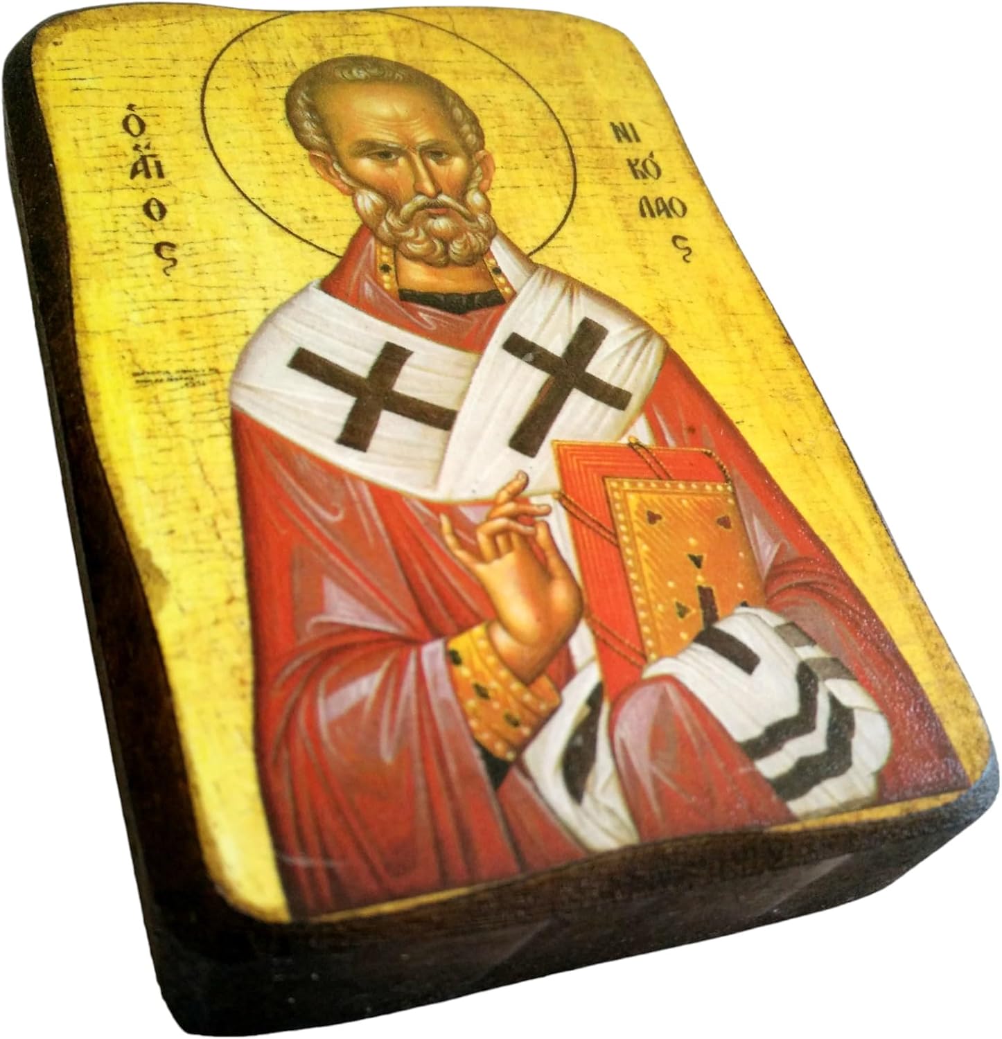 Wooden Greek Christian Orthodox Wood Icon of Saint Nicholas / A0