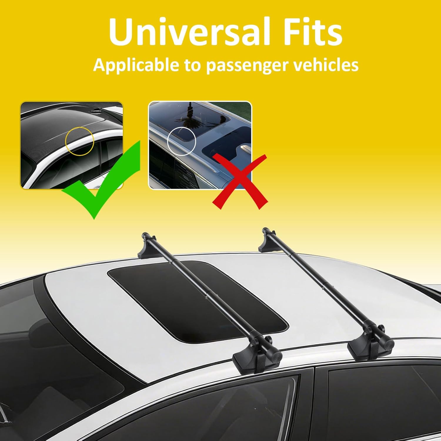 Roof Rack Cross Bars, Adjustable Steel Roof Rail Luggage Carrier Fit for Most Vehicles Without Side Rails