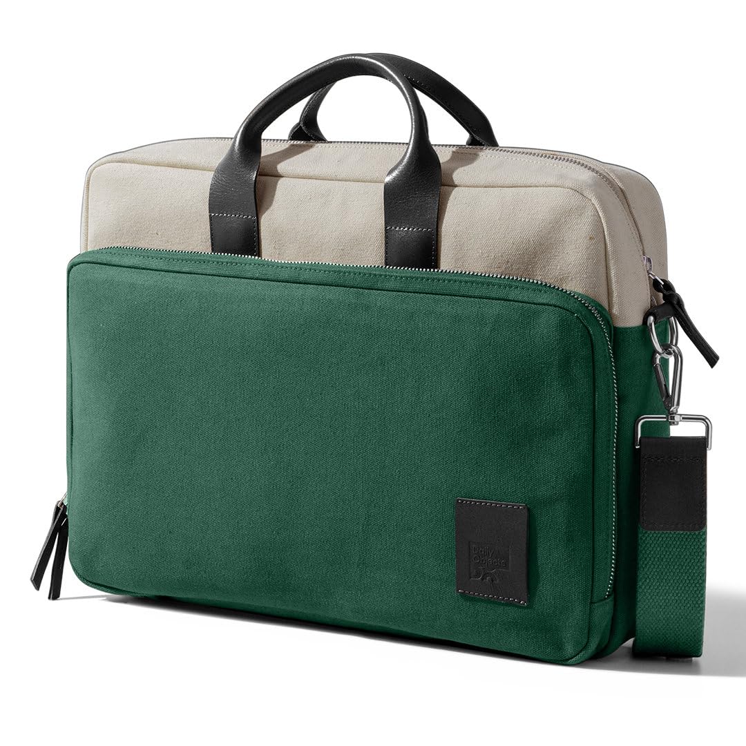 100% Cotton Canvas Commute Laptop Messenger Bag for Men & Women | Travel Shoulder Handbag With Trolley Sleeve | Metal Zip Closure | Leather Handles | Padded Laptop Compartment For 14"-image-22