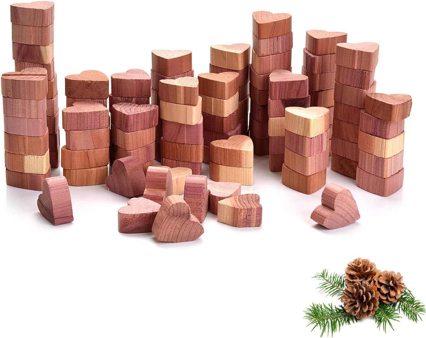 Yizhet Cedar Wood Hearts Moth Repellent, 100 PCs Anti Moth Cedar Wood Blocks, Natural Cedar-wood for Moth Protection for Clothes, Wardrobes, Drawers, Storage Boxes etc.
