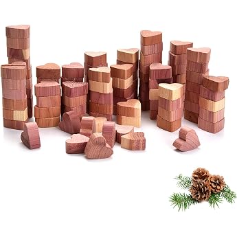 Yizhet Moth Protection Pack of 100 Hearts Cedar Wood Moth Protection Set for Wardrobe Chemical-Free Moth Trap Durable Protection Against Clothes Moths Moth Trap Clothes Moths