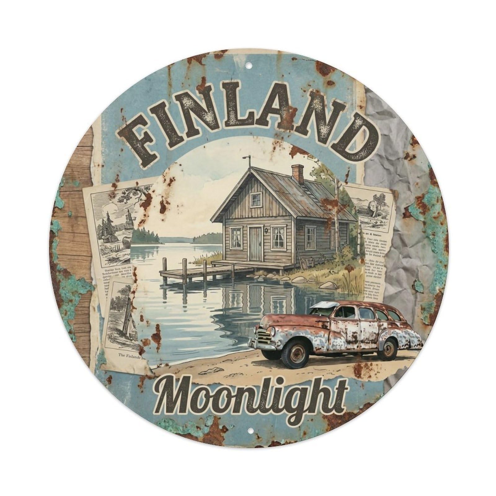 Vintage Travel Finland Remarkable Metal Tin Sign