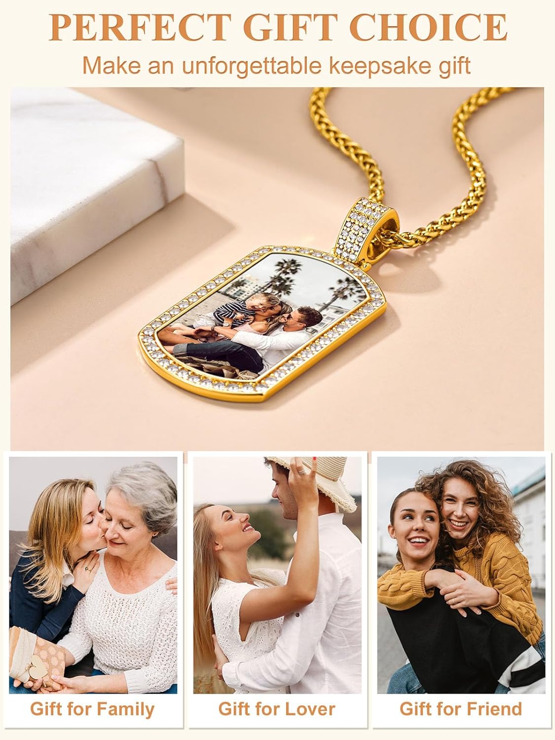 Custom4U Picture Necklace Personalized Photo for Men Women Steel/18K Gold Plated/Black Custom Angel Wings/Heart Pendant Necklace with Picture Memory Circle Chain 18-30 Inch,Hip Hop Jewelry+Gift Box