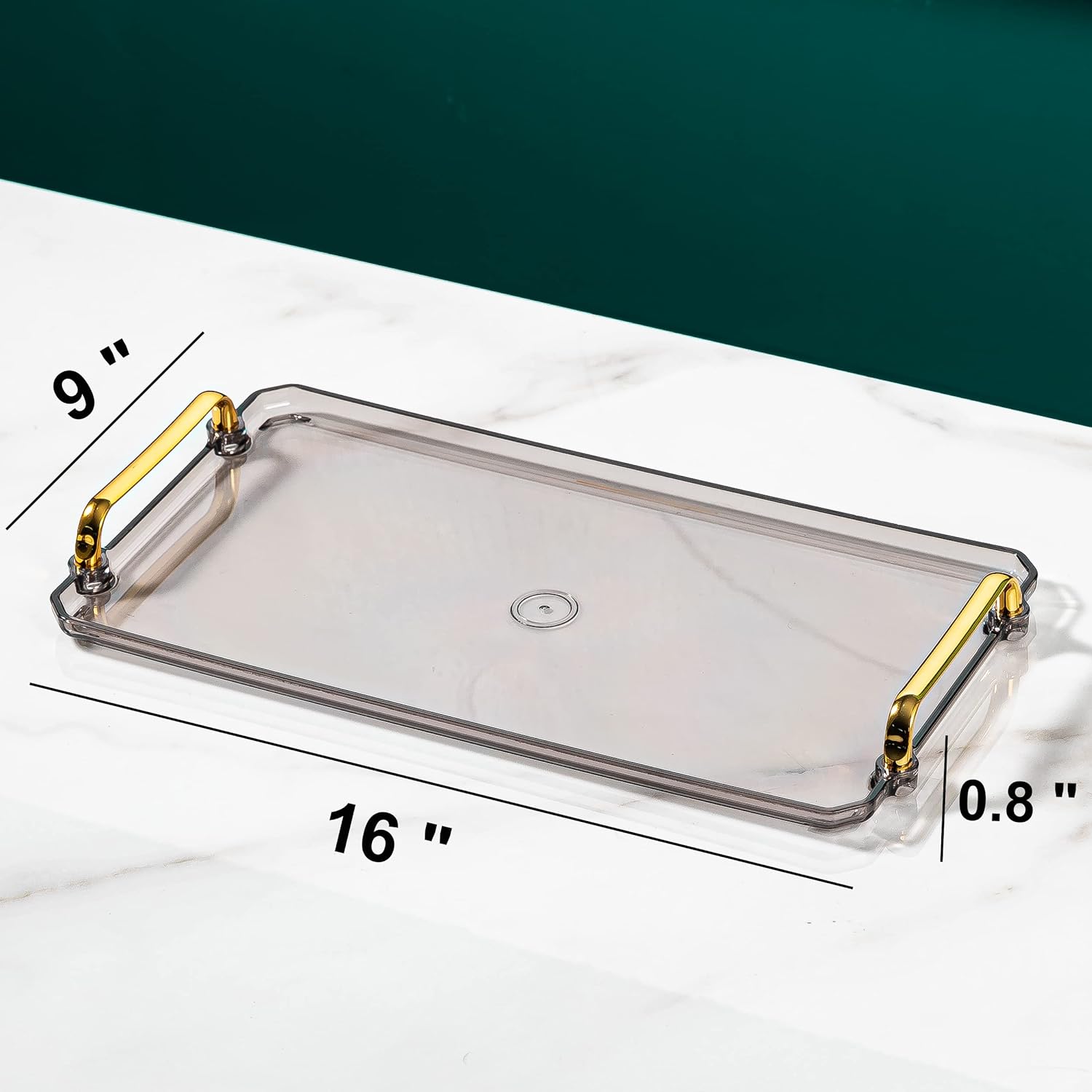 Acrylic Serving Tray with Handles Ottoman Countertop Decorative Tray Serving Tray Spill-Proof Tray for Coffee Table Living Room Bedroom16 x 9 x 0.8 inches (Amber) - Image 7