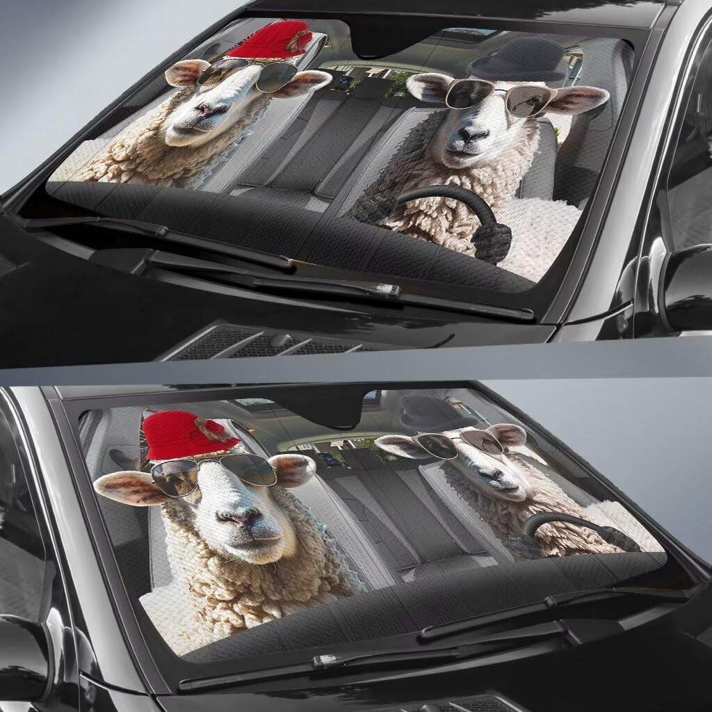 Personalized Sheep Driving Car Windshield Sun Shade 57 x 27.5 Inches Auto Sunshade for Car Truck SUV-Blocks Rays Sun Heat Reflector-Keeps Your Vehicle Cool