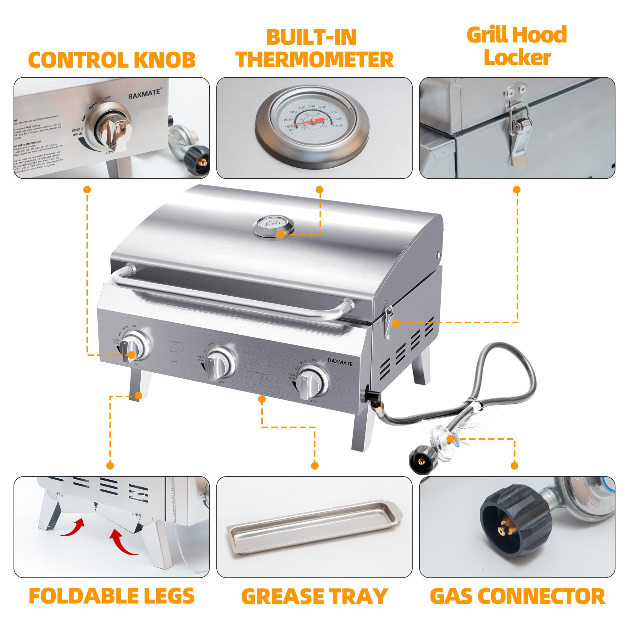 Raxmate 3-Burner Tabletop Grill - Portable Propane -4 Raxmate 3-Burner Tabletop Grill - Portable Propane -4