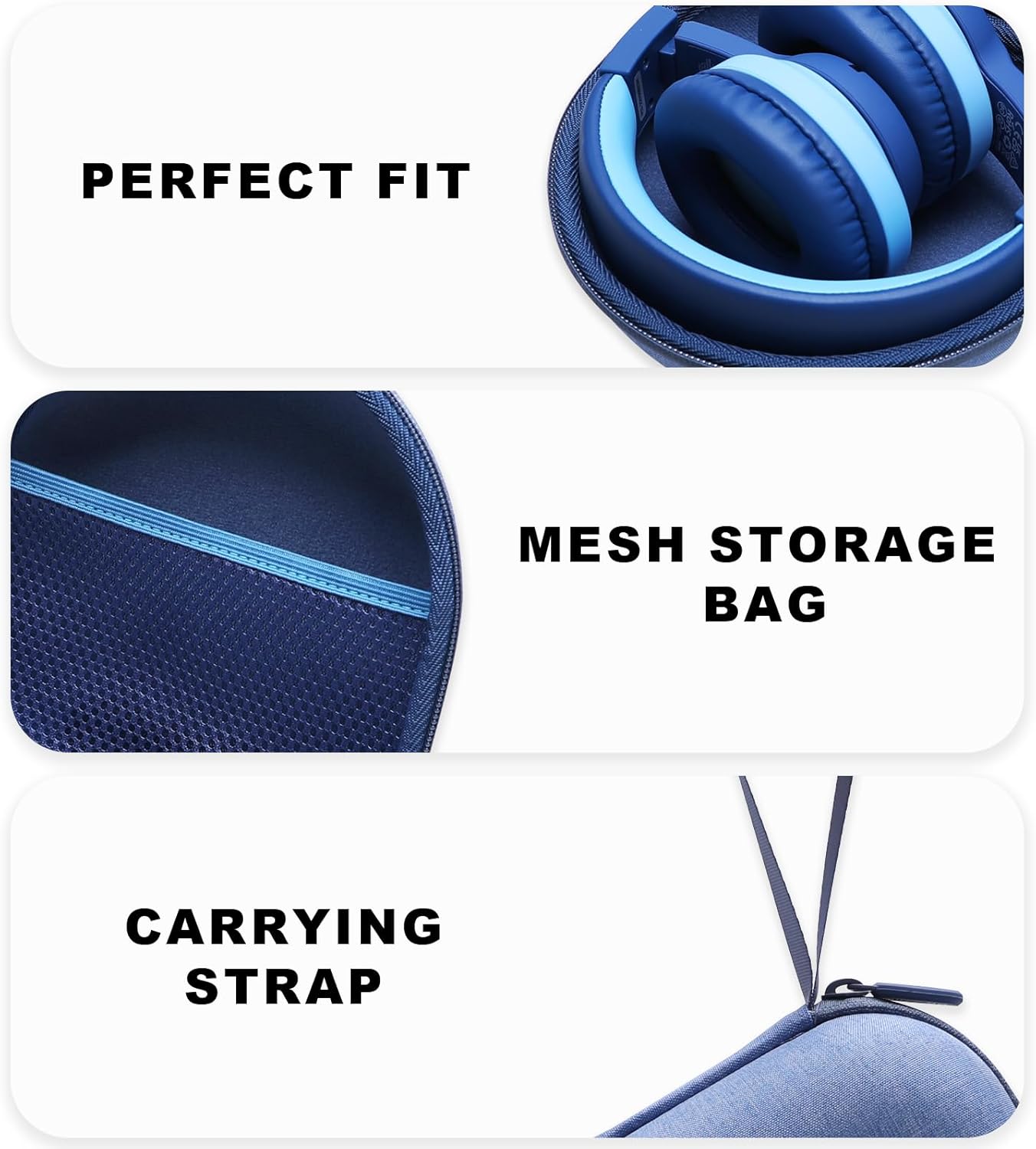 Kids Headphones Case Compatible with iClever BTH12 / BTH20/ BTH26/HS19, JoySpark, Candy Bila, EarFun, MIDOLA, IMYB Foldable Kids Headphones, Blue Travel Storage Bag(Case Only) - Image 4