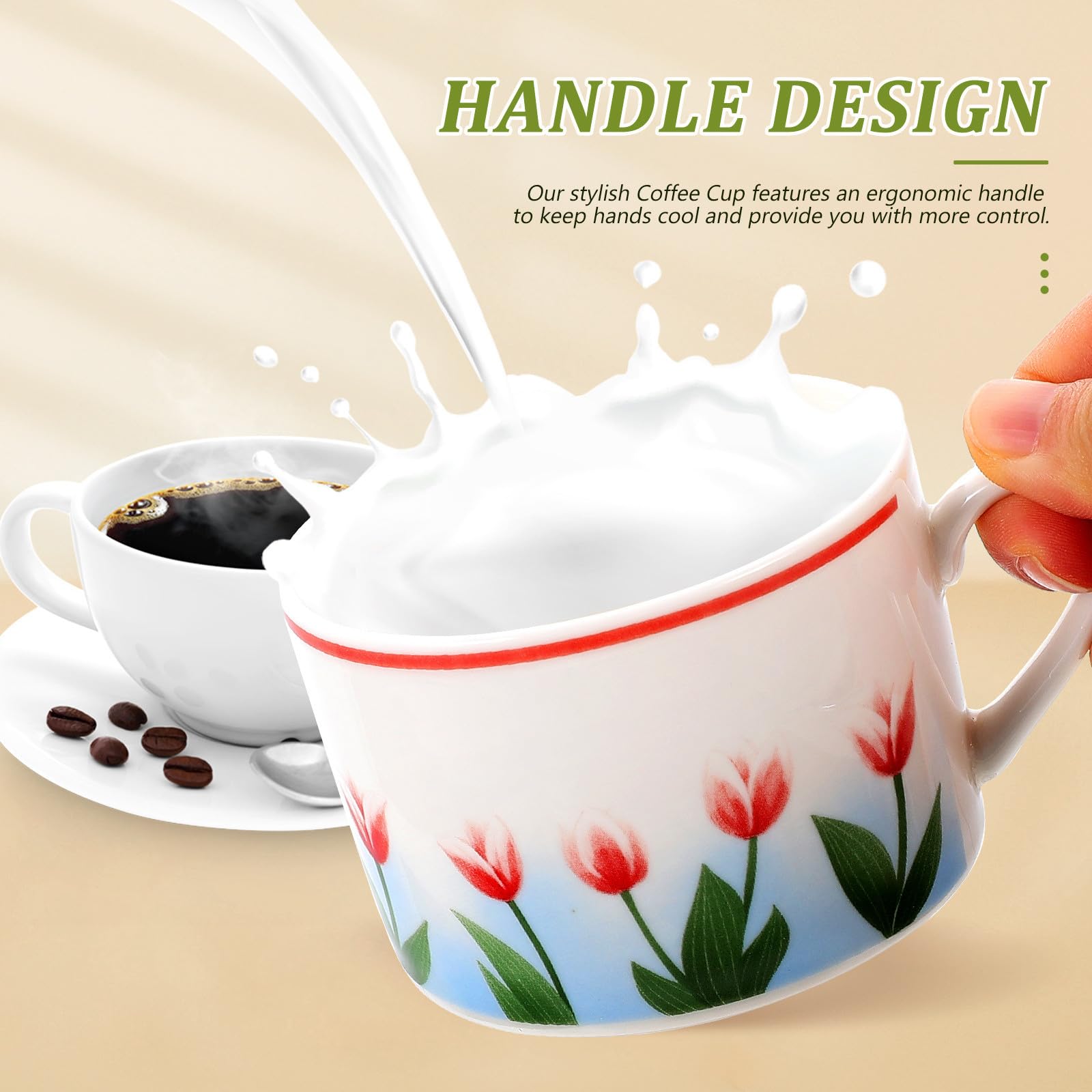 Genérico Juego de 2 Tazas de Café Vintage de Cerámica con Platillo | Agarre Cómodo y Asa Ergonómica, Superficie Lisa, Capacidad Adecuada para Uso Diario y Fiestas
