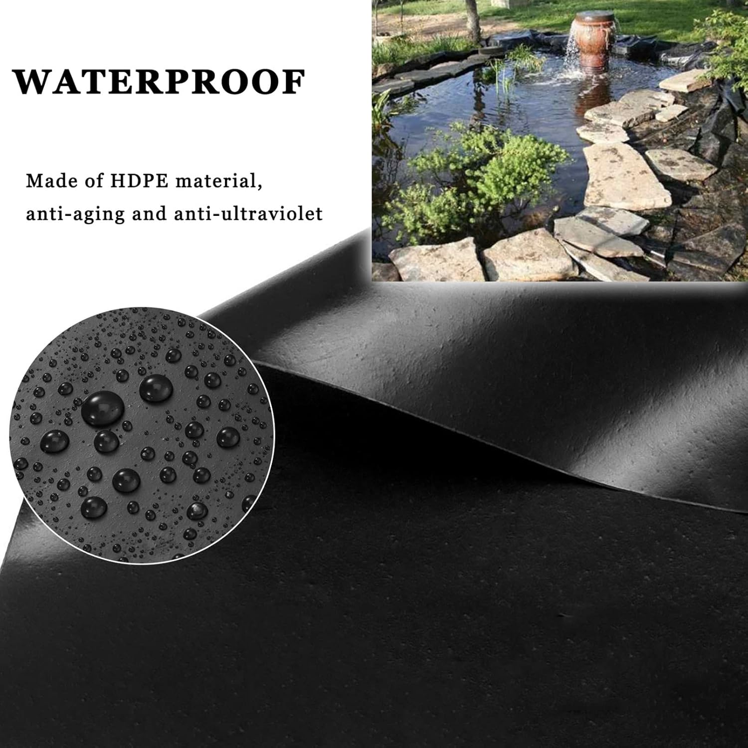 Pond Liner,0.2MM Black Waterfall Backyard Koi Pond Skins,for Ponds Lakes Waterfall Streams Fountains Water Gardens Retention Basins (Size : 3x5m/9.84x16.4ft)
