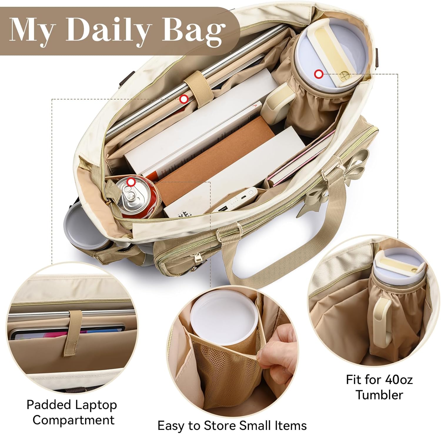 Teacher Tote Bag for Women,Multi-Pocket Laptop & Nurse Work Bag with Cup Holder,Structured Business Briefcase Computer Purse - Image 3