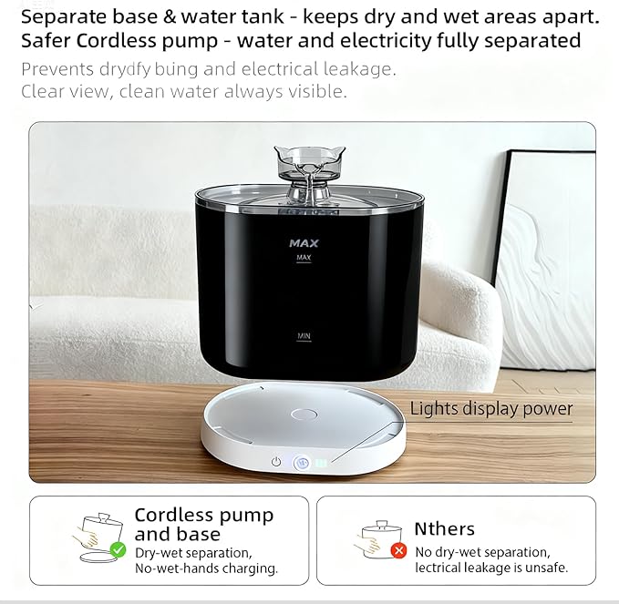 Fuente de Agua para Gatos Inalámbrica, Automática, 2.2L, Batería Recargable miniatura 7