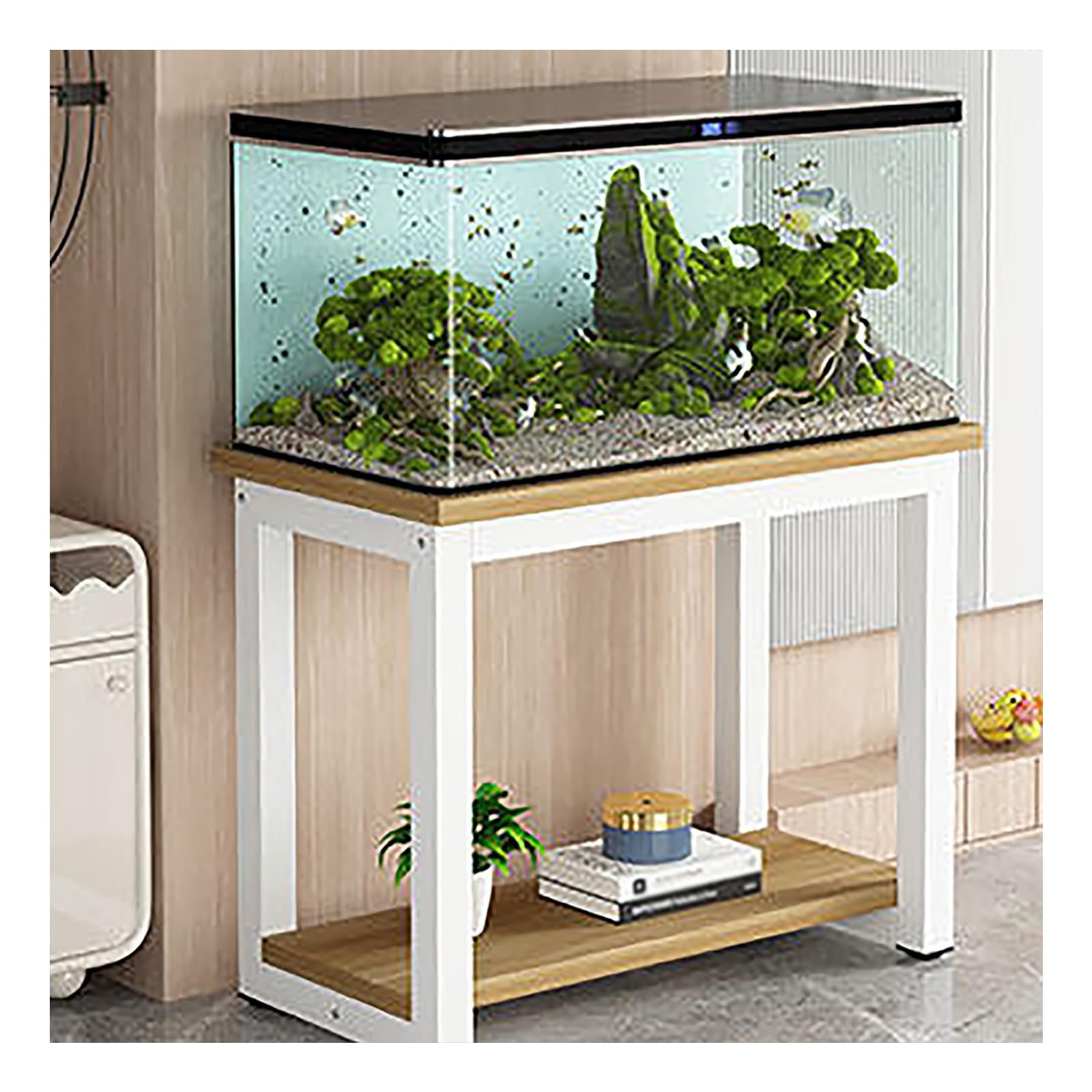 Armadietto Acquario, Acquario con Mobile | Struttura Robusta in Metallo E Legno, Scaffalatura Aperta a 3 Ripiani, Portata di 400 kg(White B,50x30x60cm/20x12x24in)