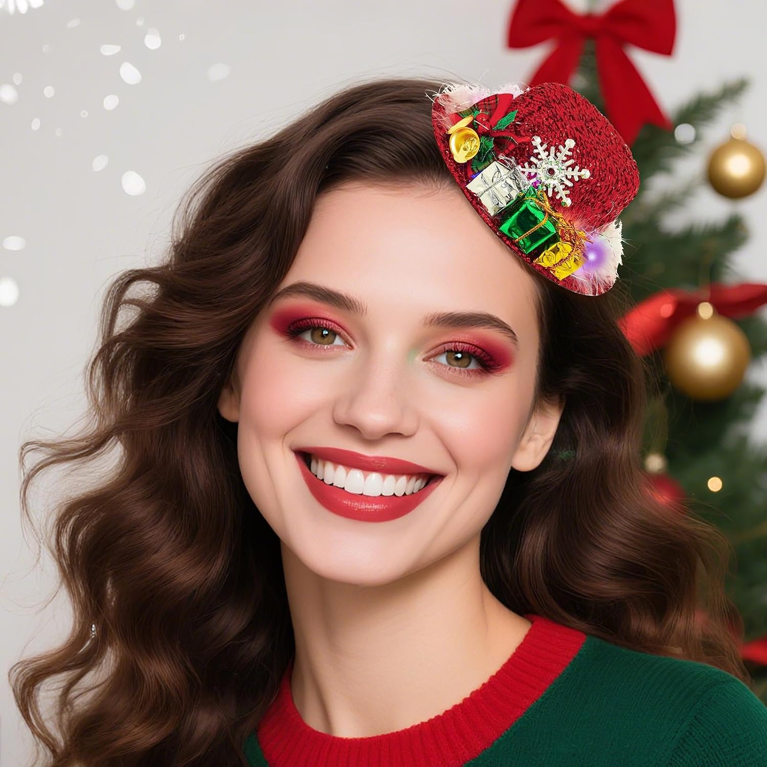 Bohend Light Up Mini Top Hat Christmas for Kids and Women Glitter Snowflake Gifts Fascinator Costume Hair Clip Accessory