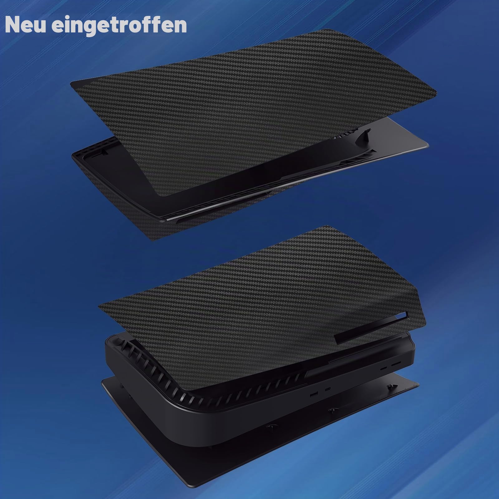 Frontplatten Abdeckung Skins Shell Panels für PS5 Disc Edition Konsole, Zubehör für PlayStation 5 Schutzblenden (Carbonfaser-Schwarz)