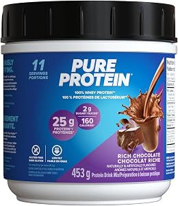 Poudre de lactosérum Pure Protein - Haute protéine (25 g/mesure), faible en sucre (2 g/mesure), sans gluten - Formule à action rapide, chocolat, 453 g
