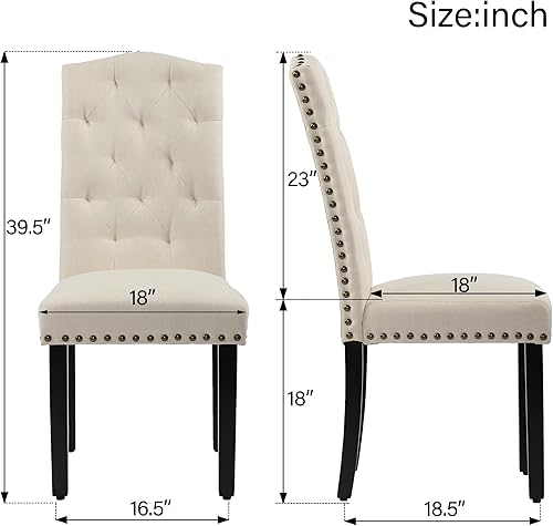 Miniatura 3 de DAGONHIL Juego de 2 sillas de comedor tapizadas, sillas de cocina sin brazos con patas de madera maciza negras para el hogar, cocina, sala de estar