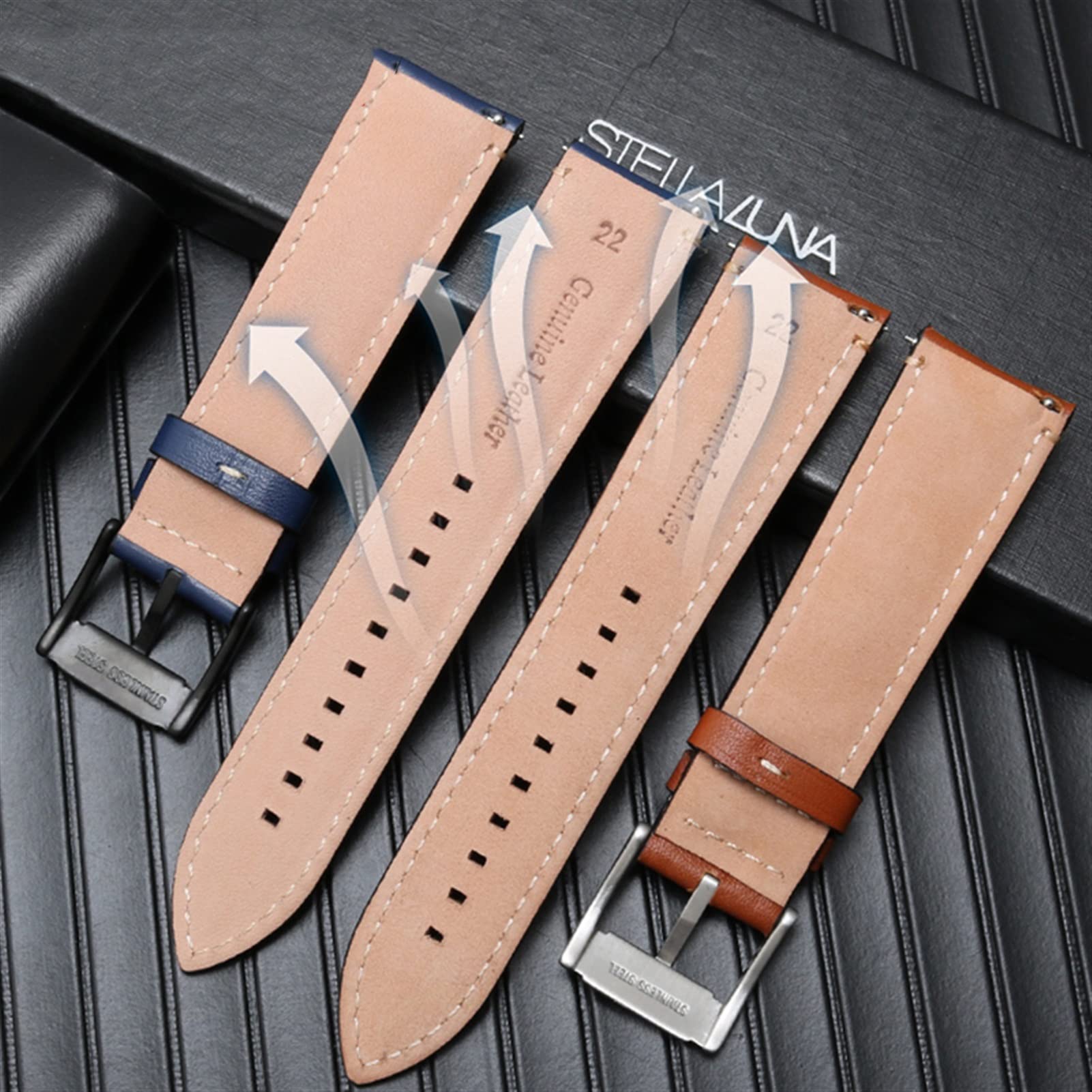 Bracelet de montre en cuir véritable à dégagement rapide pour Fossil FTW1114 4016ME3110 FS5436 24 20 22 mm pour Huawei Pro 2 Gear S2 S3, 22mm, Agate