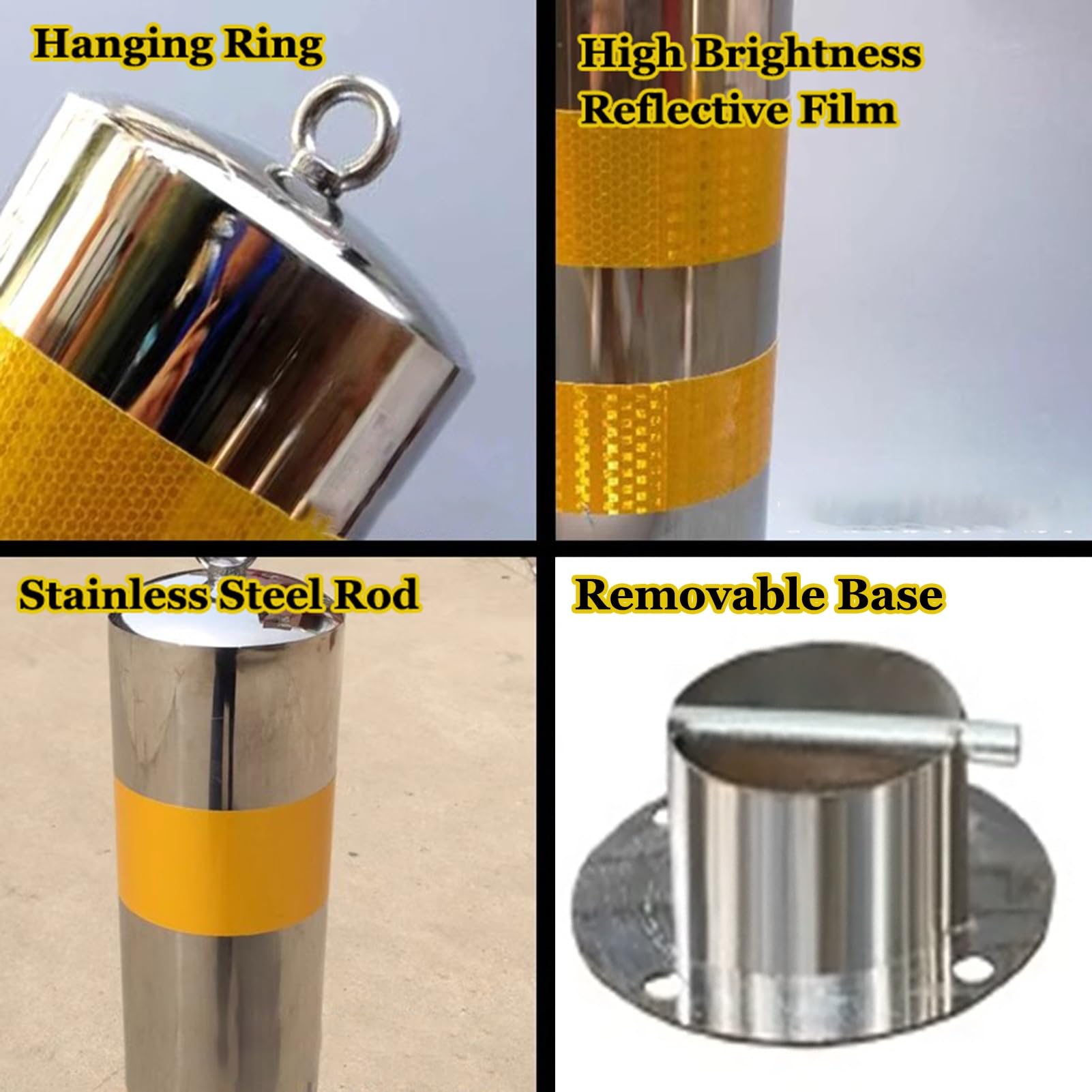 Poste de Bolardo Bolardo De Seguridad De 30 Pulgadas De Altura para Áreas Sensibles Al Tráfico, Poste De Bolardo Extraíble De 4,4 Pulgadas De Diámetro con Base Extraíble