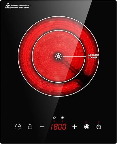 Diseño de doble bobina de cocina eléctrica de un solo quemador, placa caliente de cerámica infrarroja de 1800 W para cocinar, encimera portátil o